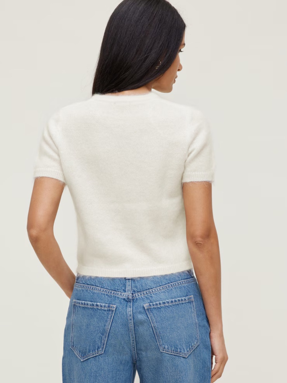 Dynamite Premium Mohair Short Sleeve Cardigan Marshmallow White XS/S - Picture 2 of 7